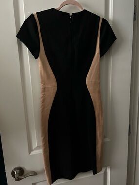 Diane Von Furstenberg Dayton Leather Cocktail Dress Camel & Black Women’s Size 0